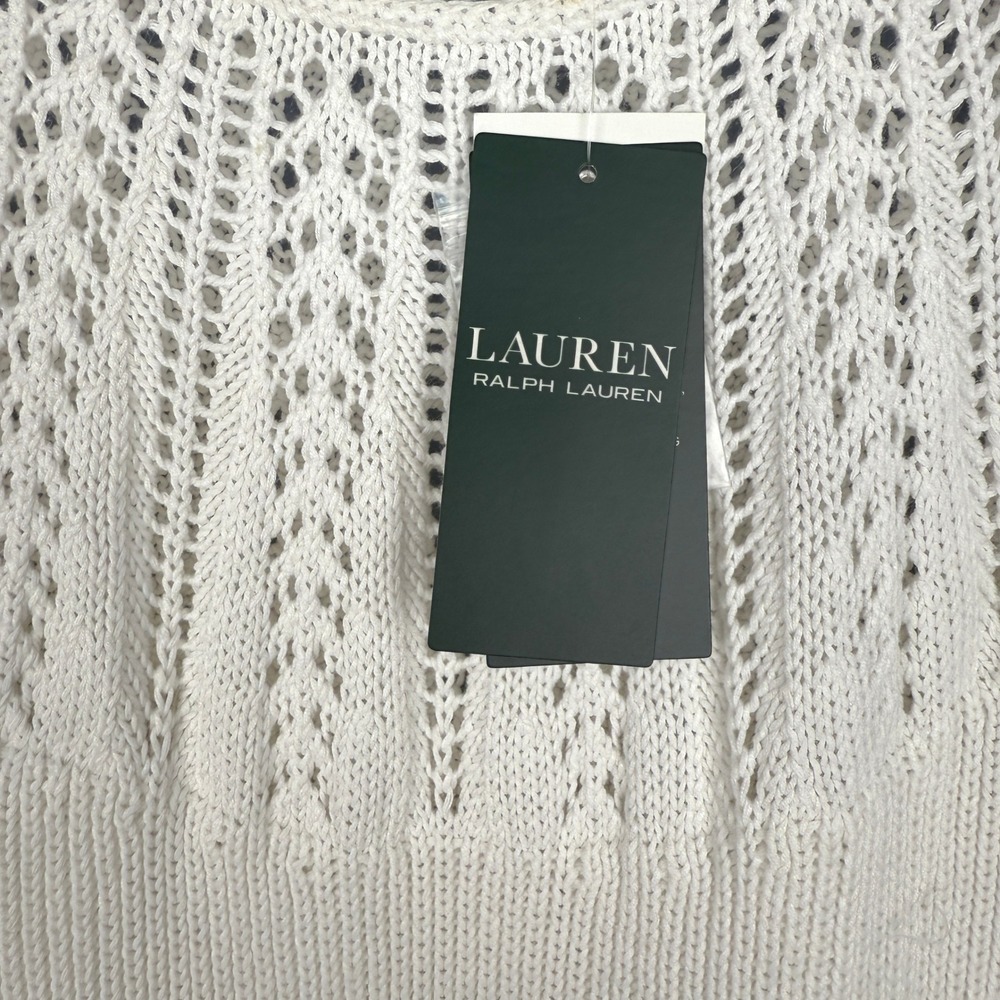 NEW Lauren Ralph Lauren Size M White‎ Knit Short Sleeve Sweater Top Classic Chic - Picture 4 of 7